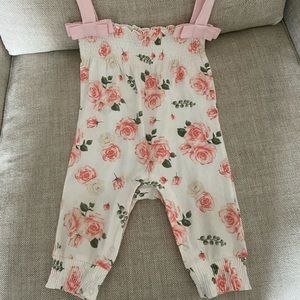 TUTU COUTURE FLORAL Romper Baby Girl Size 6-9 Months Pink White Flowers